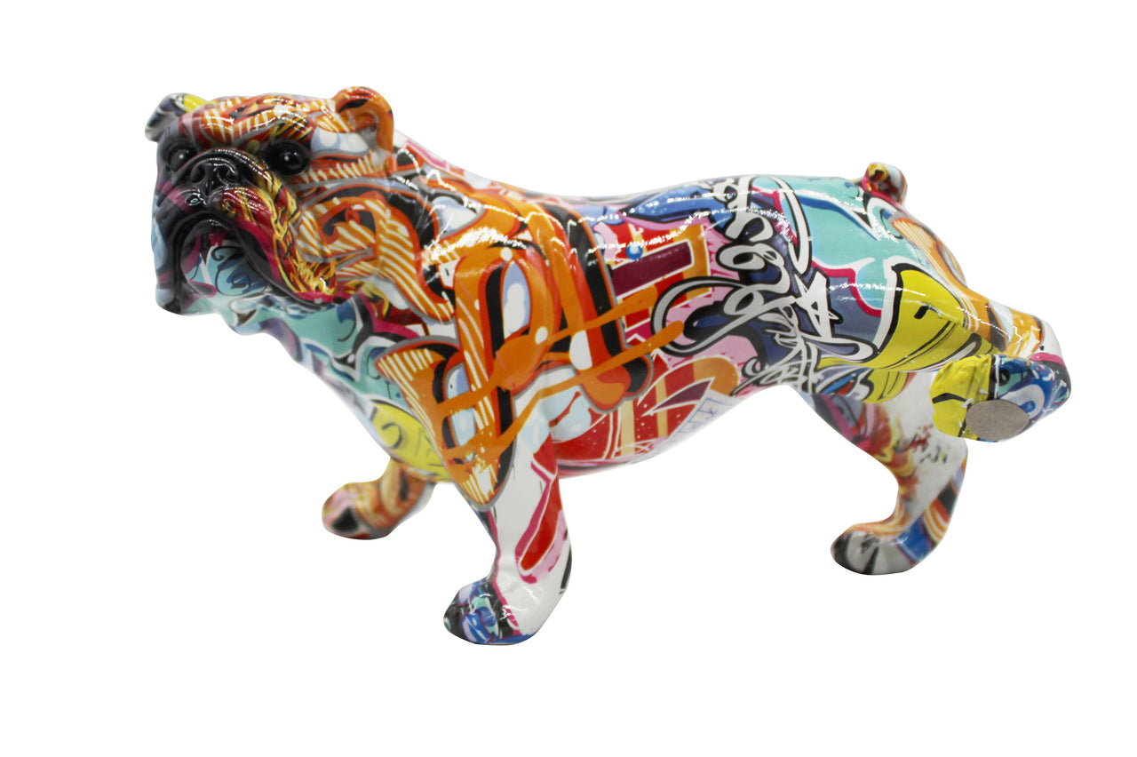 Painted Street Art Bull Dog w/Leg Up Sculpture - 10.5" long