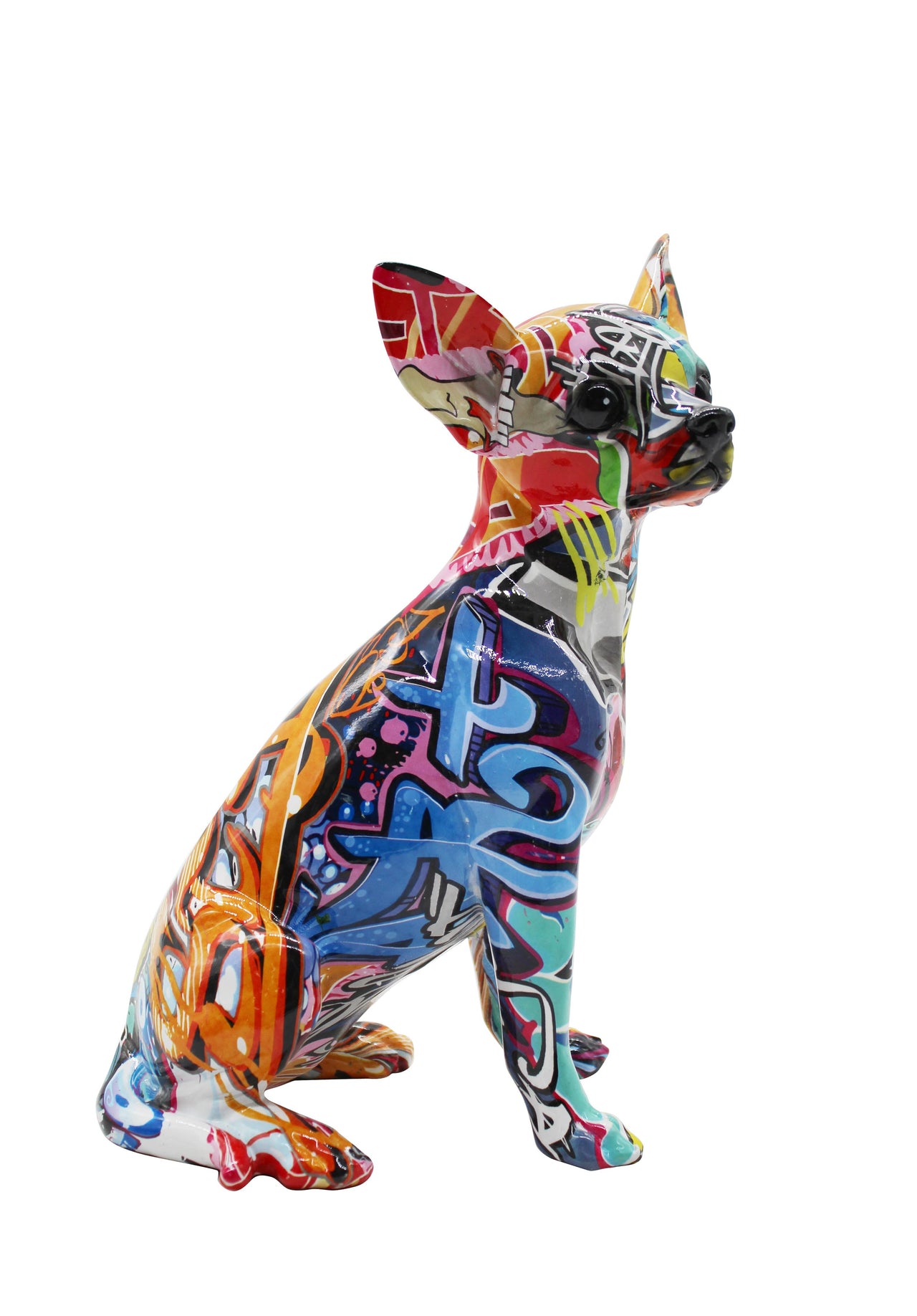 Hand Painted Street Art Chihuahua Sculpture - 10.25" tall