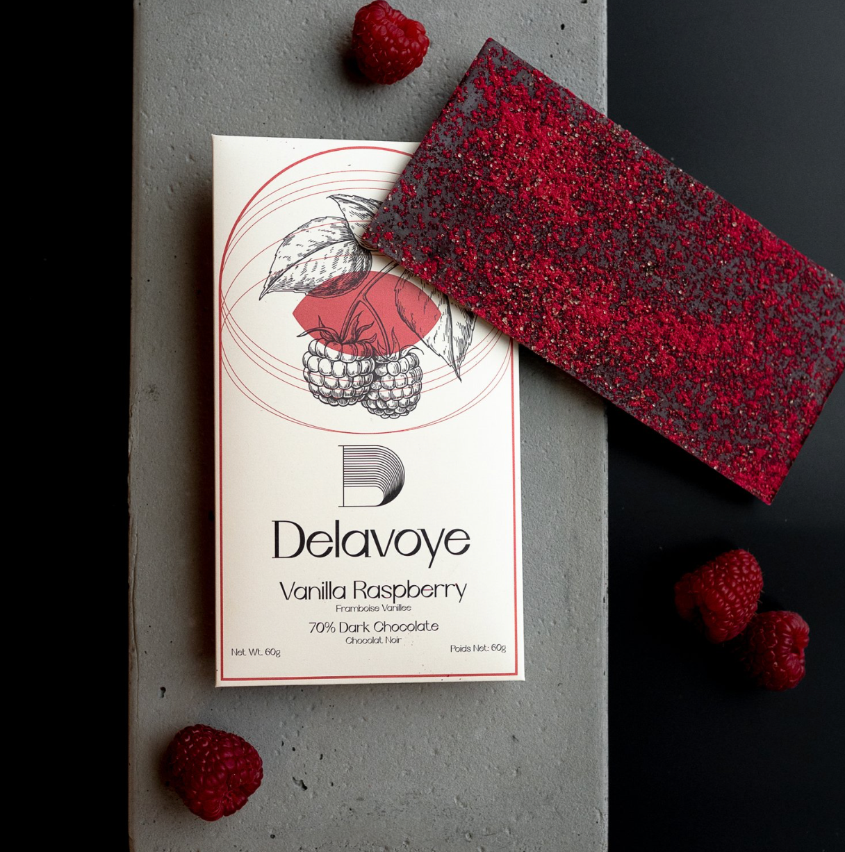 Delavoye 70% Dark Chocolate Bar "Vanilla Raspberry"