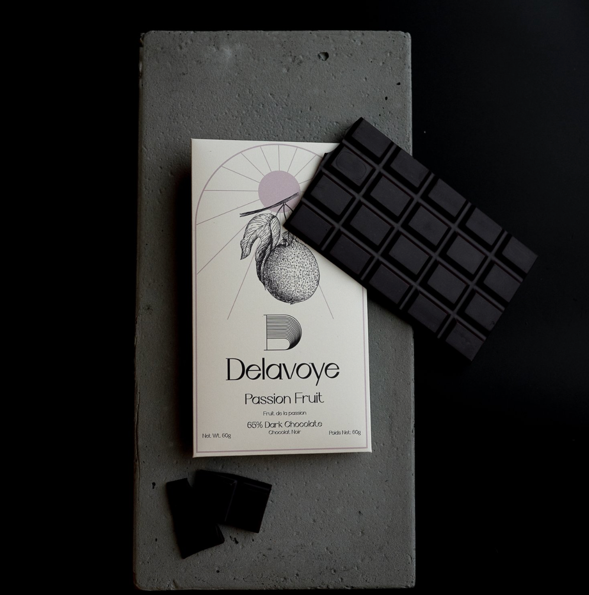 Delavoye 65% Dark Chocolate Bar "Passion Fruit"