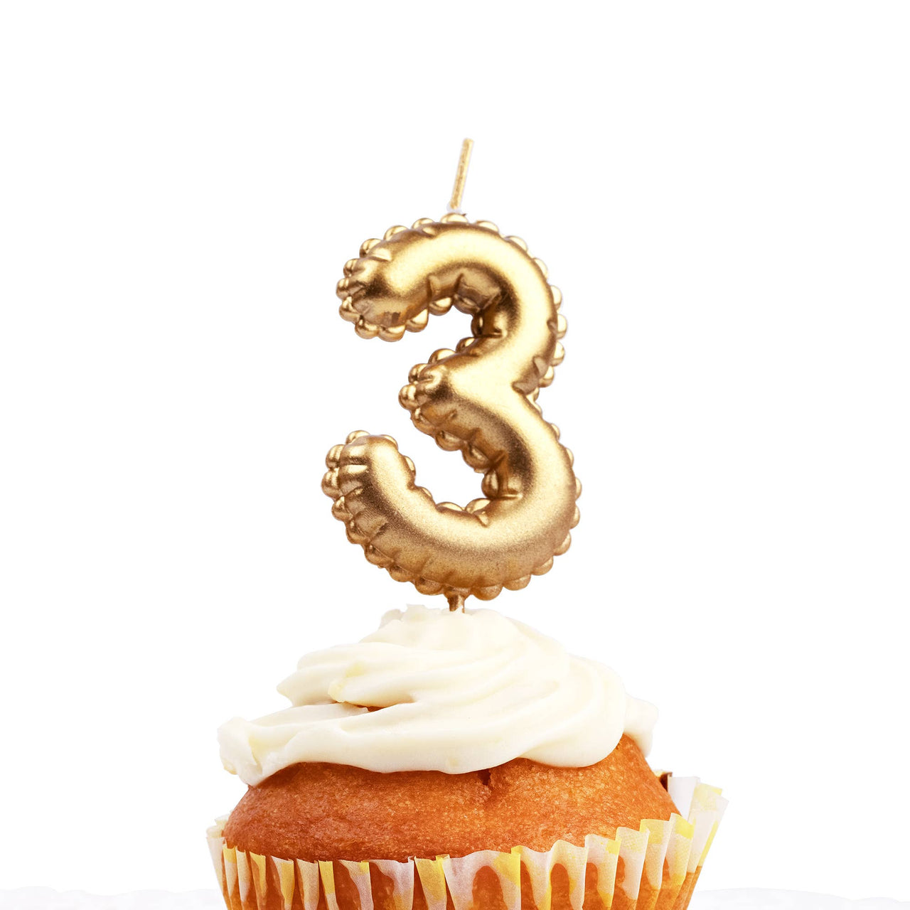 Number candle 1pc, 3, Foil balloon, Gold