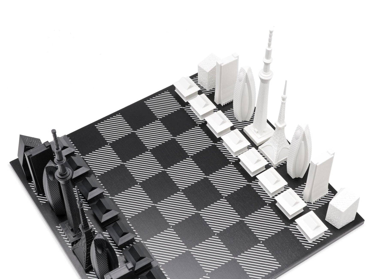 The Tokyo Edition - Skyline Chess Set: B/W Wooden Board