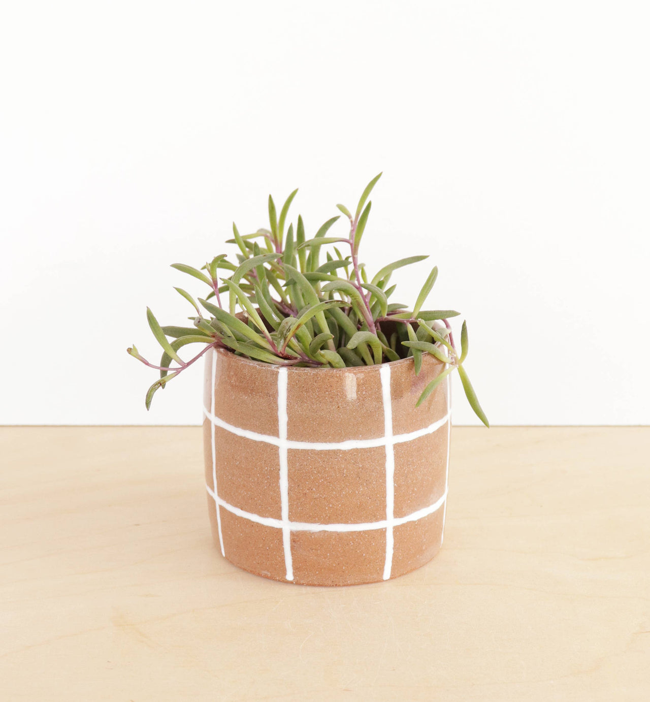 Small Ceramic Planter - Grid  Brown