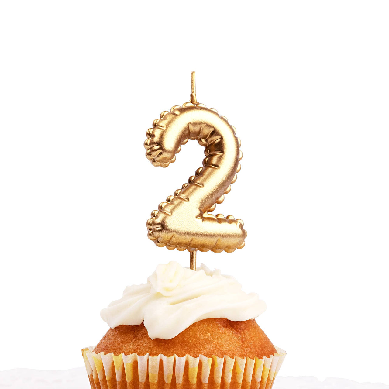 Number candle 1pc, 2, Foil balloon, Gold